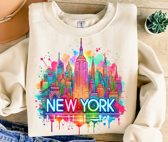 New York Png, Sublimation Design, Colorful Neon City Png, America Png, Retro Png, T-Shirt Design, Sweatshirt Png, Digital Download Png, DTF