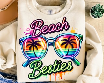 Amici in spiaggia PNG, design per sublimazione, PNG neon colorato, PNG palma, PNG estate, PNG vacanza, design per maglietta, PNG download digitale, DTF
