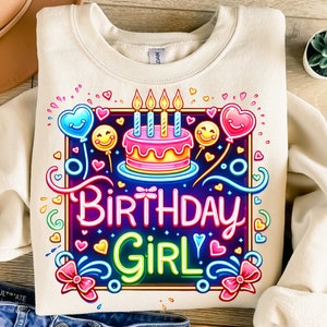 Geburtstagskind Png, Sublimationsdesign, buntes Neon Png, alles Gute zum Geburtstag Png, Smiley Png, T-Shirt-Design, digitaler Download Png, DTF