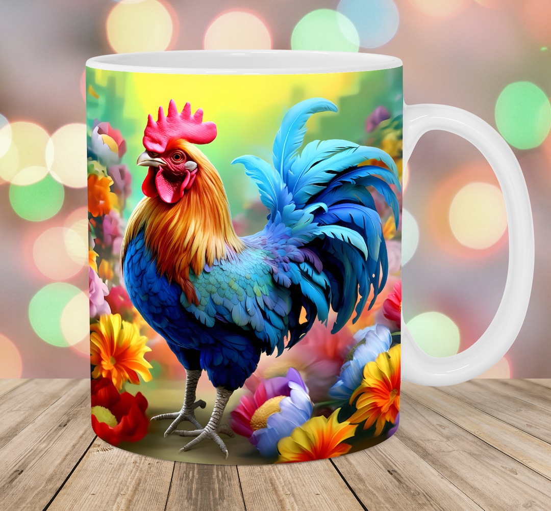 Colorful Rooster Mug Wrap, 11oz & 15oz Mug Template, Mug Sublimation