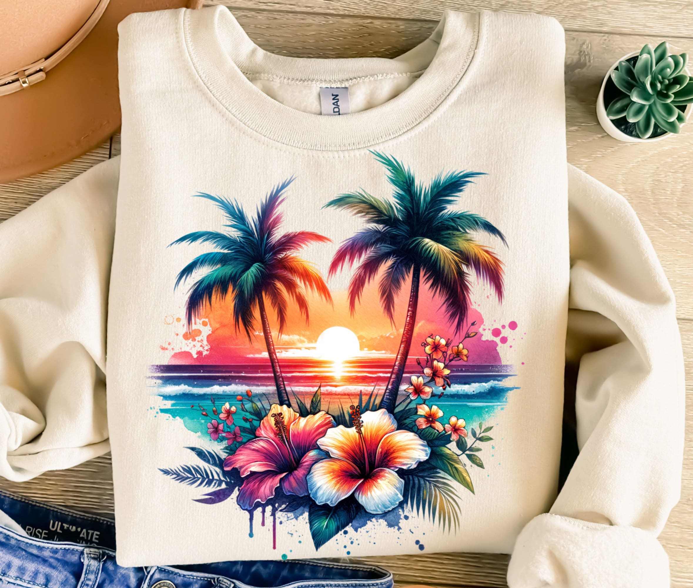 Beach Sunset Png, Sublimation Design, Summer Png, Palm Trees Png, Tropical Flowers Png, Trendy Png, T-Shirt Design, Instant Download Png