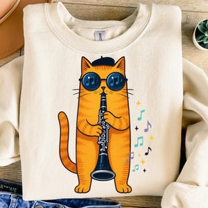 Cat Playing Clarinet Png, Sublimation Design, Funny Cat Png, Jazz Music Png, Musician Png, T-Shirt Design, Instant Digital Download Png, DTF