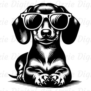 Sausage Dog Svg & Png, Dachshund With Sunglasses Clipart, Dachshund Vector Image, Puppy Silhouette, Sublimation Design, Dog Cut File