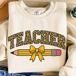 Leopard Teacher Png, Sublimation Design, Coquette Pencil Png, Back To School Png, Pencil Png, T-Shirt Design, Instant Download Png, DTF