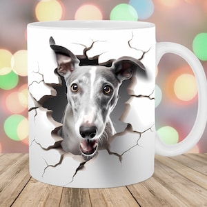3D Greyhound Hole In A Wall Mug Wrap, 11oz & 15oz Mug Template, Mug Sublimation Design, Dog Mug Wrap Template, Instant Digital Download PNG