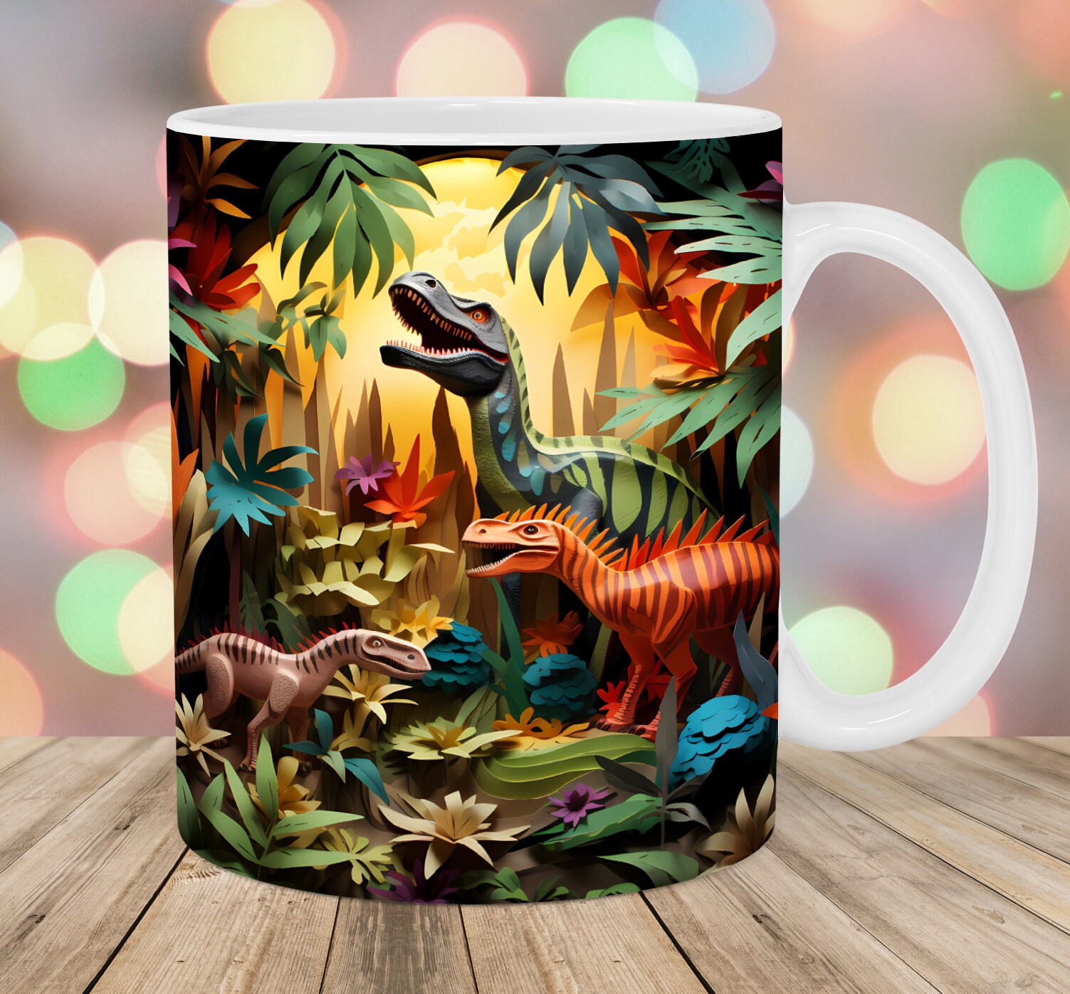 3D Dinosaur Mug Wrap, 11oz & 15oz Mug Template, Mug Sublimation Design, Jungle Mug Wrap Template, Instant Digital Download PNG
