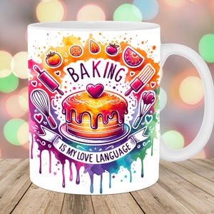 Baking Mug Wrap, 11oz & 15oz Mug Template, Colorful Mug Sublimation Design, Cake Mug Wrap Template, Instant Digital Download PNG