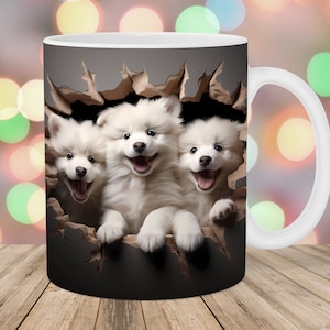 3D Three Puppies Mug Wrap, 11oz & 15oz Mug Template, Hole In A Wall Mug Sublimation Design, Mug Wrap Template, Instant Digital Download PNG