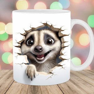 3D Erdmännchen Loch in einer Wandbecherverpackung, 11 Unzen und 15 Unzen Bechervorlage, Becher Sublimationsdesign, Becherverpackungsvorlage, sofortiger digitaler Download PNG