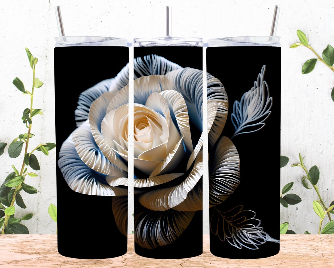 3D White Blue Rose 20 Oz Skinny Tumbler Sublimation Design, Straight ...