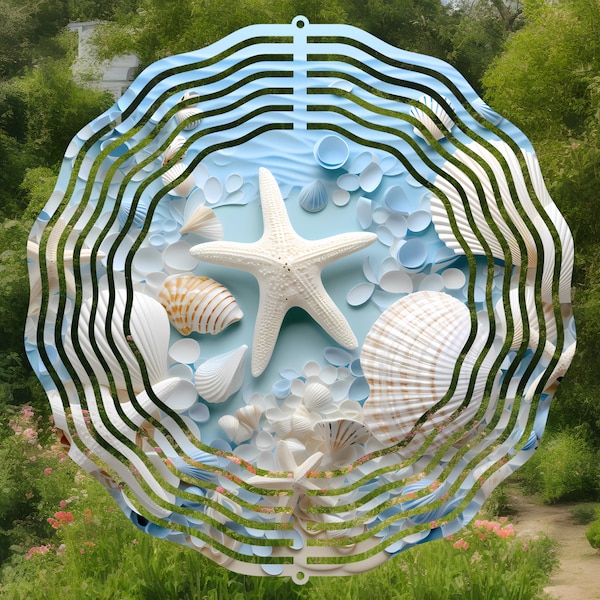 3D Seashells Wind Spinner Sublimation Design, Ocean Beach Wind Spinner Template, Garden Wind Spinner Png, Instant Digital Download PNG