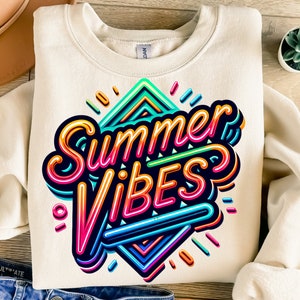 Summer Vibes Png, Sublimation Design, Colorful Neon Clipart, Summer Digital Image, Trendy Png, T-Shirt Design, Instant Digital Download Png