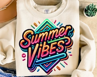 Sommer Vibes Png, Sublimationsdesign, bunte Neon Clipart, Sommer digitales Bild, trendiges Png, T-Shirt-Design, sofortiger digitaler Download Png
