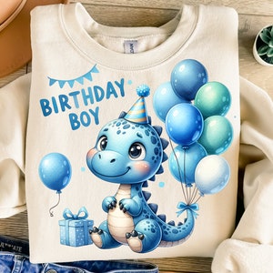 赤ちゃん恐竜Png、昇華デザイン、誕生日の男の子Png、青い風船Png、子供Png、Tシャツデザイン、インスタントデジタルダウンロードPng、DTF