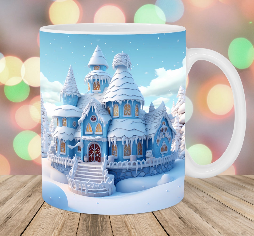 3D Christmas Gingerbread House Mug Wrap, 11oz & 15oz Mug Template, Mug