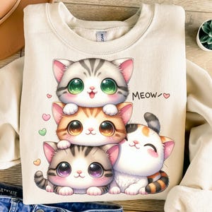 Cute Kitten Png, Sublimation Design, Kids Png, Kawaii Cat Png, Meow Png, Heart Png, T-Shirt Design, Instant Digital Download Png, DTF