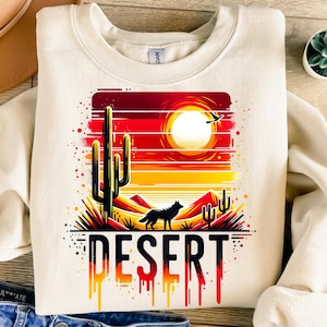Desert Png, Sublimation Design, Cactus Png, Coyote Png, Mountain Landscape Png, Retro Png, T-Shirt Design, Instant Digital Download Png, DTF