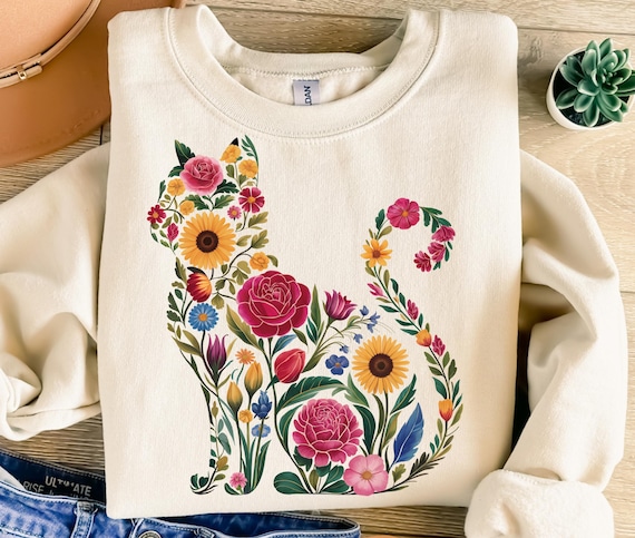 Flower Cat Png, Sublimation Design, Wildflowers Png, Cat Lover Png, Kitten Png, Trendy Png, T-Shirt Design, Instant Download Png, DTF