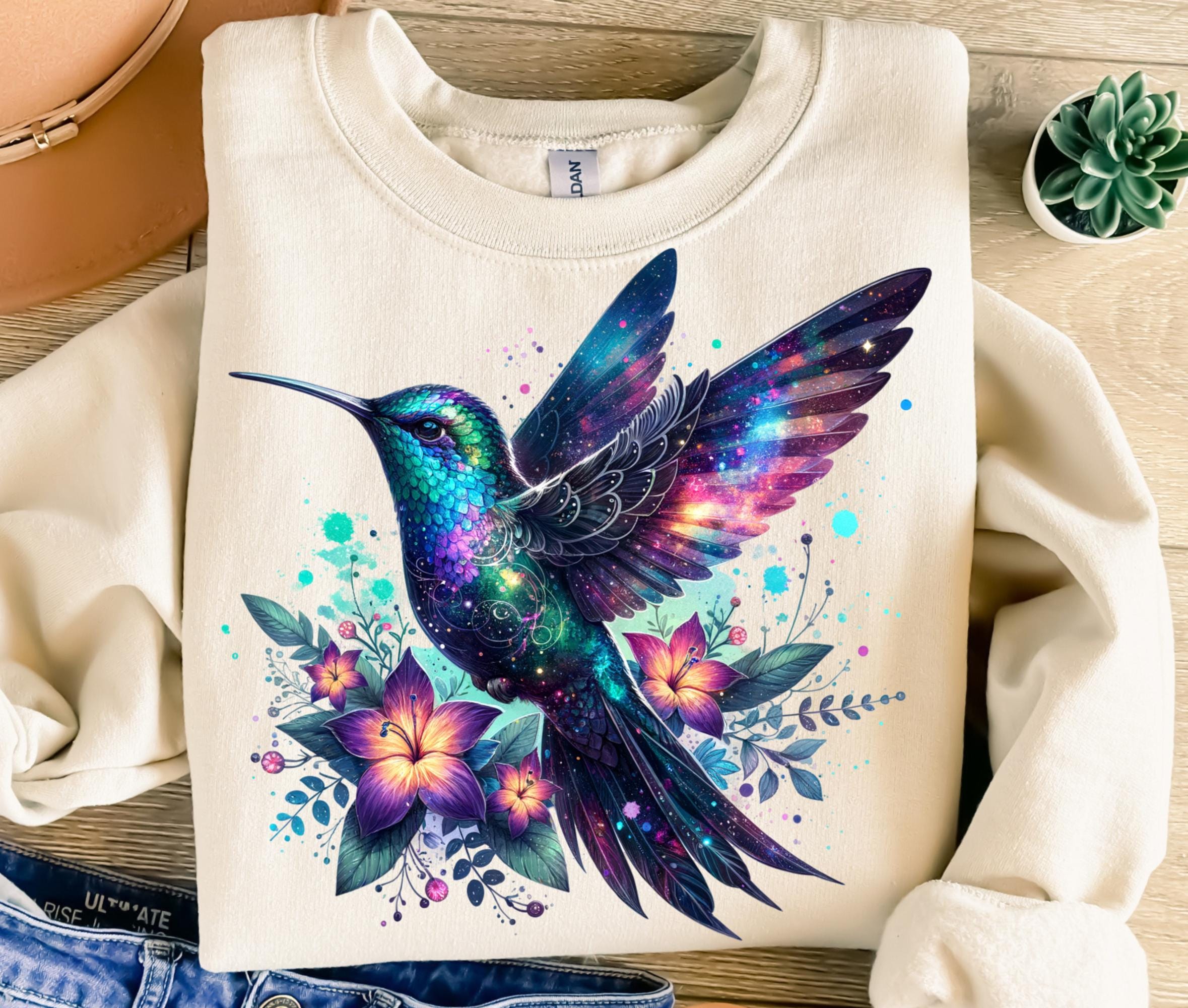 Iridescent Hummingbird Png, Sublimation Design, Galaxy Png, Flowers Png, Bird Png, Trendy Png, T-Shirt Design, Digital Download Png, DTF