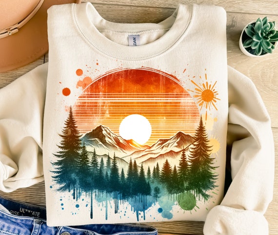 Mountain Landscape Png, Sublimation Design, Sunset Png, Forest Png, Retro Png, T-Shirt Design, Sweatshirt Png, Instant Download Png, DTF