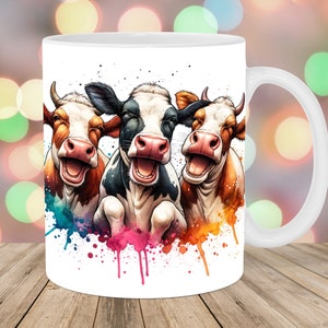 Watercolor Funny Cows Mug Wrap, 11oz & 15oz Mug Template, Mug Sublimation Design, Mug Wrap Template, Instant Digital Download PNG