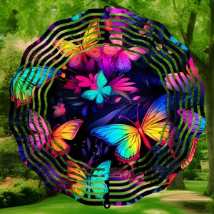 Neon Butterfly Wind Spinner Sublimation Design, Colorful Wind Spinner Template, Garden Wind Spinner Png, Instant Digital Download PNG