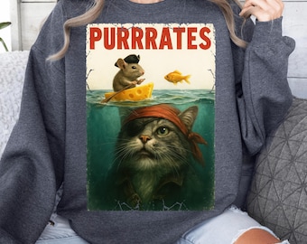 Purrrates Divertente Parodia Png, Design Sublimatico, Pirata Png, Gatto che insegue il topo Png, Poster del film Png, Design per T-Shirt, Download istantaneo Png