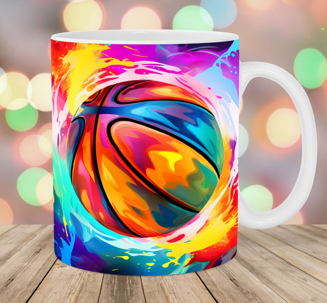 Colorful Neon Basketball Mug Wrap 11oz & 15oz Mug Template Etsy