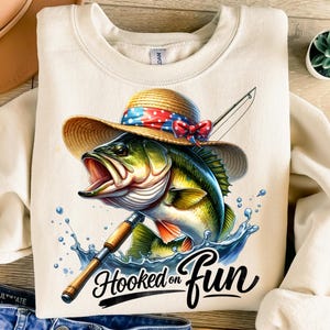 Hooked On Fun Png, Sublimation Design, Fishing Png, Funny Png, Largemouth Bass Fish Png, T-Shirt Design, Instant Digital Download Png, DTF