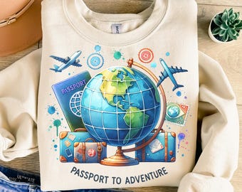 Passport To Adventure Png, Sublimation Design, Plane Png, Globe Png, Travel Png, Vacation Png, T-Shirt Design, Instant Download Png, DTF