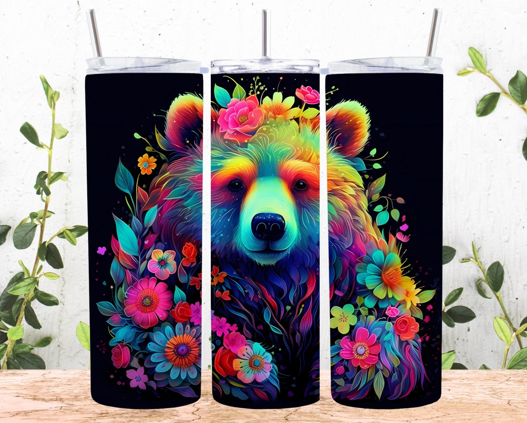 Neon Colorful Bear 20 Oz Skinny Tumbler Sublimation Design, Straight ...