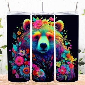 Neon Colorful Bear 20 Oz Skinny Tumbler Sublimation Design - Etsy