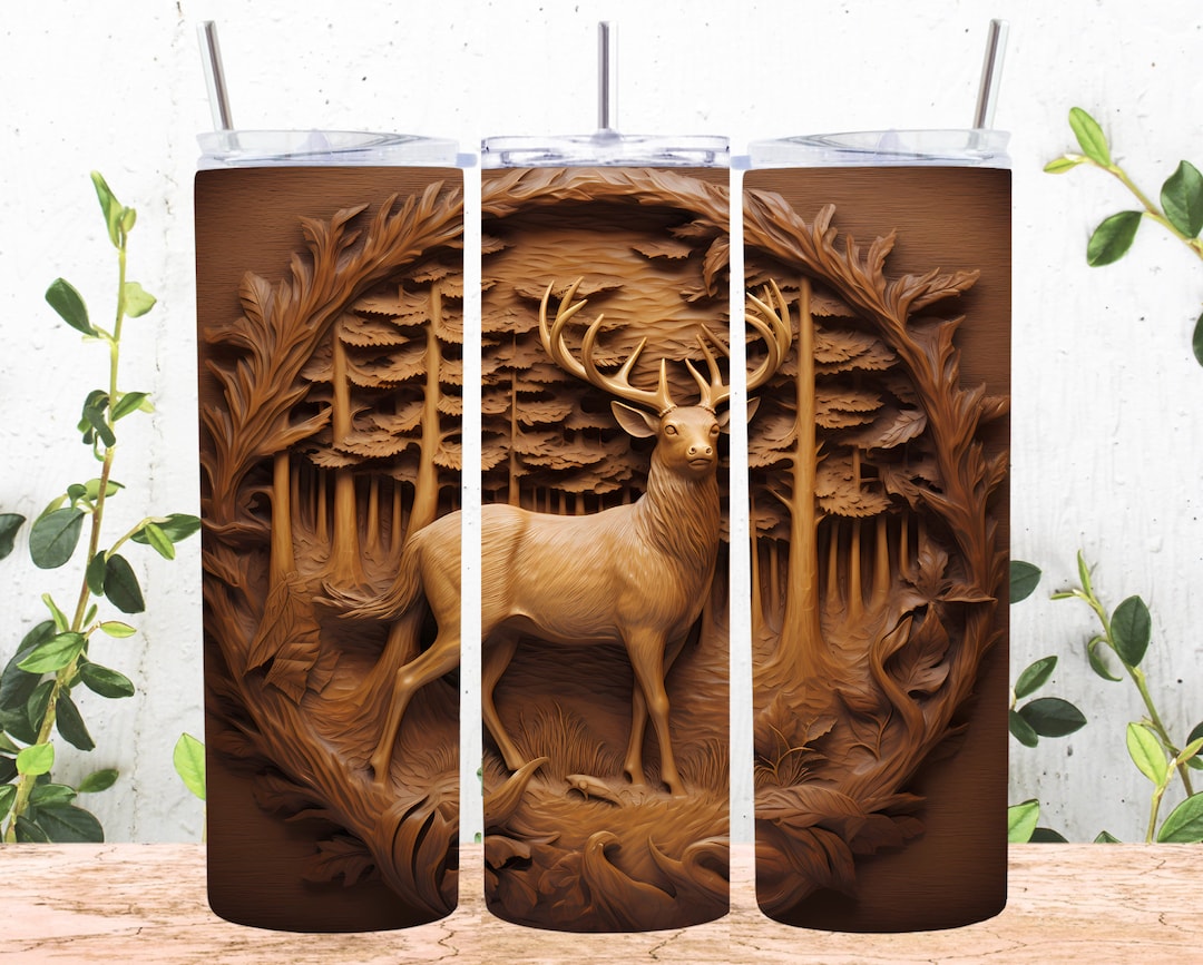 3D Engraved Leather Deer Forest 20 Oz Skinny Tumbler Sublimation Design ...