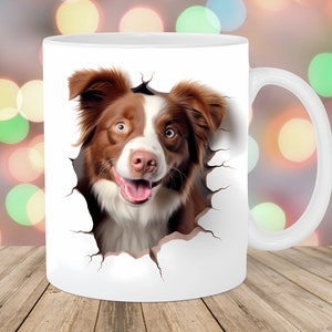 3D Red Australian Shepherd Mug Wrap, 11oz & 15oz Mug Template, Mug Sublimation Design, Hole In A Wall Mug Wrap, Instant Digital Download PNG