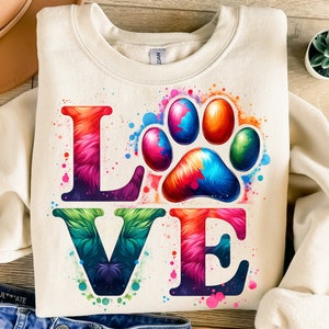 Dog Love Png, Sublimation Design, Colorful Paw Png, Dog Mom Png, Dog Lover Png, T-Shirt Design, Sweatshirt Png, Digital Download Png, DTF
