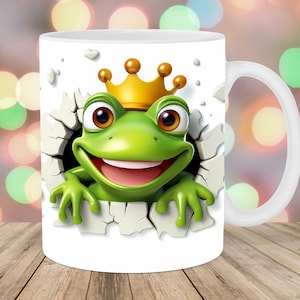 3D Frog Prince Mug Wrap, 11oz & 15oz Mug Template, Mug Sublimation Design, Hole In A Wall Mug Wrap Template, Instant Digital Download PNG