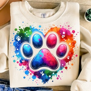 Bunte Pfote Png, Sublimationsdesign, Hundemama Png, Hundeliebhaber Png, Herz Png, T-Shirt-Design, Sweatshirt Png, digitaler Download Png, DTF