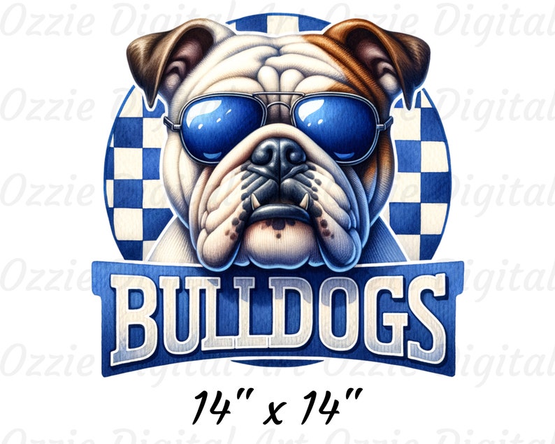 Bulldogs Lettering Bulldogs Png, Sublimation Design, Mascot Png, Blue Checkered Png ...