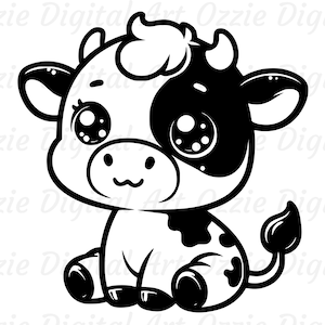 Baby Cow Svg & Png, Cow Clipart, Cute Cow Vector Image, Cow Silhouette, Kids Svg, Sublimation Design, Cute Animal Cut File