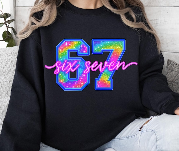 Colorful Neon 67 Png, Sublimation Design, Six Seven Png, Gen Alpha Funny School Slang Png, T-Shirt Design, Instant Digital Download Png, DTF