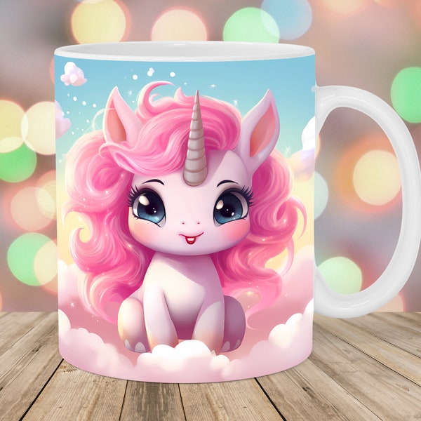 Pink Baby Unicorn Mug Wrap, 11oz And 15oz Mug Template, Mug Sublimation Design, Mug Wrap Template, Instant Digital Download PNG