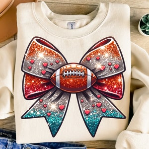 Coquette Bow Png, Sublimation Design, American Football Bow Png, Glitter Bow Png, Sport Png, T-Shirt Design, Instant Download Png, DTF