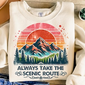 Always Take The Scenic Route Png, Sublimation Design, Mountains Png, Adventure Png, Retro Png, T-Shirt Design, Instant Download Png, DTF