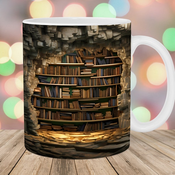 3D Book Mug Wrap, 11oz And 15oz Mug Template, Book Lover Mug Sublimation Design, Mug Wrap Template, Instant Digital Download PNG