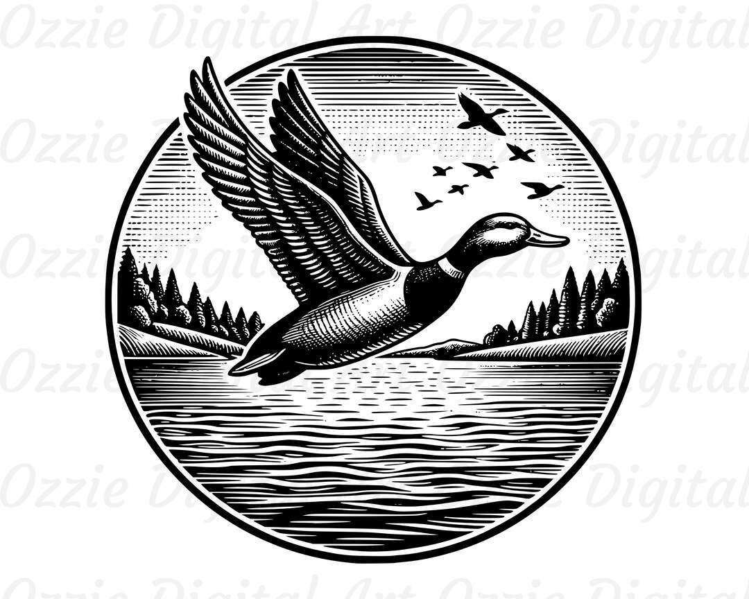 Duck Svg & Png, Flying Duck Clipart, Lake Landscape Vector Image, Bird ...