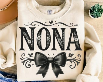 Nona Png, Sublimation Design, Black Toile Png, Coquette Bow Png, Grandmother Png, T-Shirt Design, Sweatshirt Png, Digital Download Png, DTF