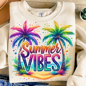 Summer Vibes Png, Sublimation Design, Colorful Summer Clipart, Beach Digital Image, Tropical Png, T-Shirt Design, Instant Download Png, DTF