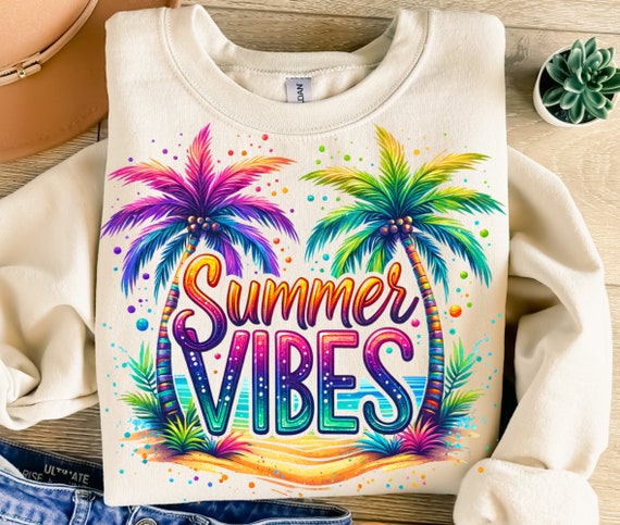 Summer Vibes Png, Sublimation Design, Colorful Summer Clipart, Beach Digital Image, Tropical Png, T-Shirt Design, Instant Download Png, DTF