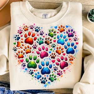 Pattes colorées Png, sublimation, coeur Png, maman de chien Png, amoureux des chiens Png, conception de t-shirt, sweat-shirt Png, téléchargement numérique Png, DTF