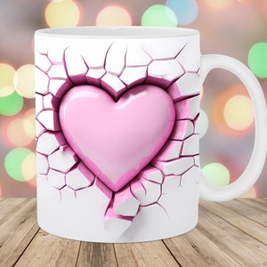 3D inflate Hearts, love mug wrap sublimation designs bundle